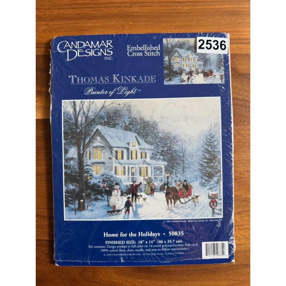 Thomas Kincade Cross Stitch Kit Home for the Holidays Painted Fabric Vtg READ